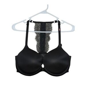 Victoria's Secret Bombshell Plunge Bra Womens 38D Black Lace Racerback Push Up
